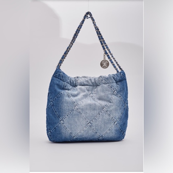 Chanel Blue Denim Drawstring 22 Bag Shoulder Bag - Picture 2 of 16
